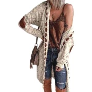 Hooded Cable Knit Long Open front Cardigan Sweater Jacket